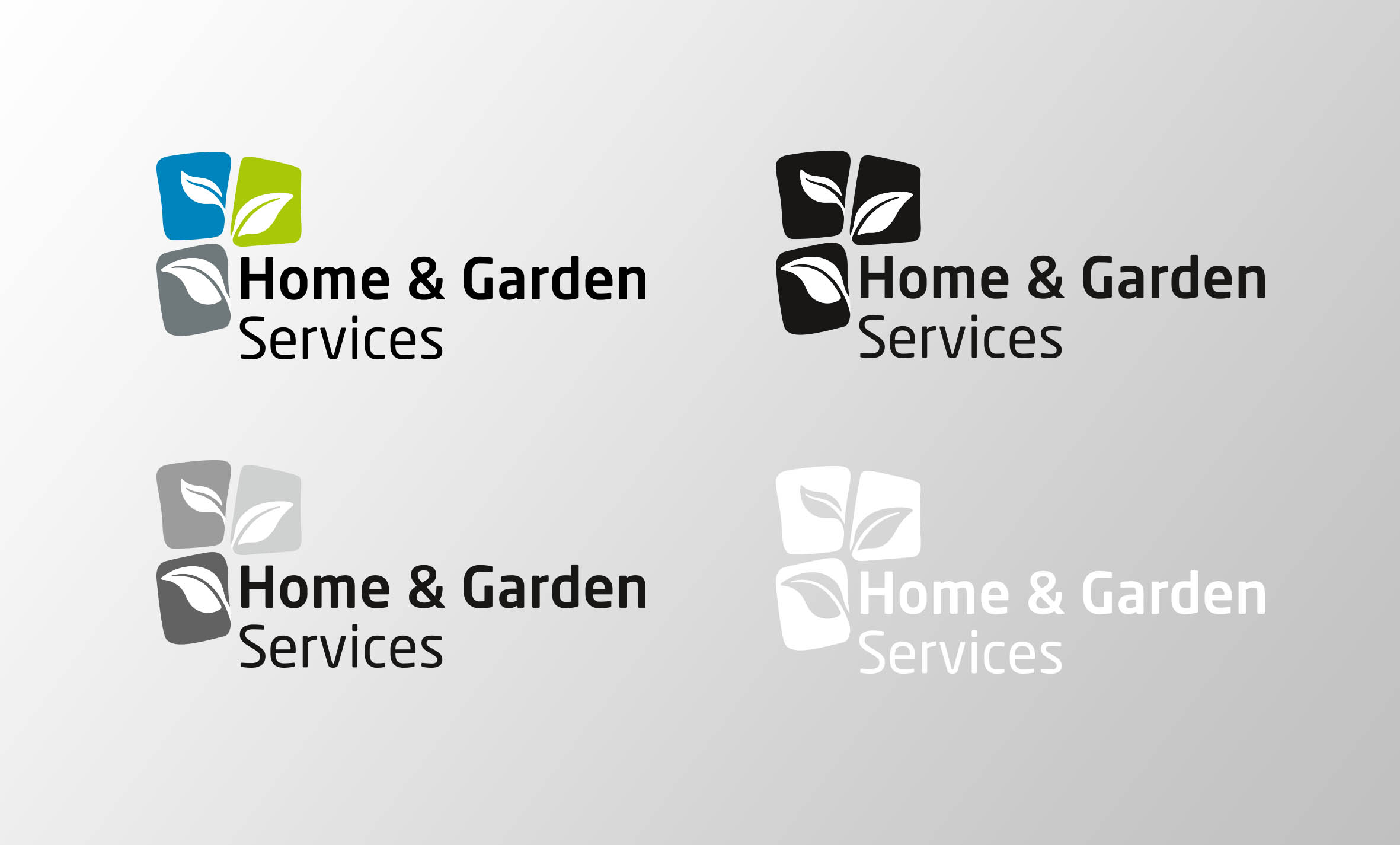 Das Logo von Home and Garden Services wurde farbig, in Grautönen, schwarz und weiss erstellt um alle Anforderungen abzudecken.