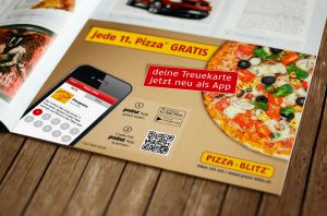 Gutschein für den Pizza-Blitz. Mit der App von Poinz kann der Pizzapass erstellt und Punkte gesammelt werden.